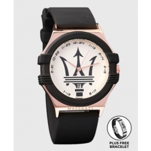 Maserati Men's Quartz Rubber Strap Sport Watch - Black PLUS FREE BRACELET